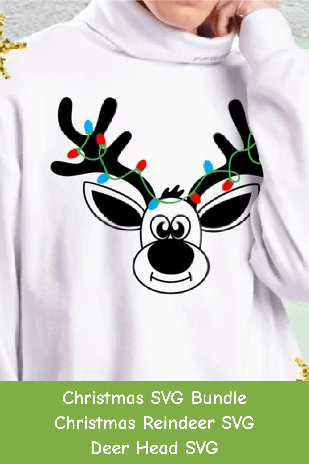 Christmas Pullover with Image Deer Head.